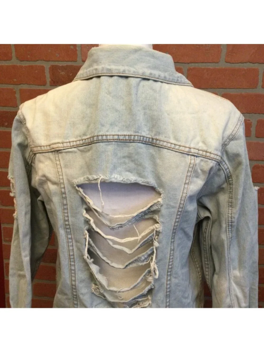 Mono B Womens Denim Jacket Size M Distressed Destroyed Rips